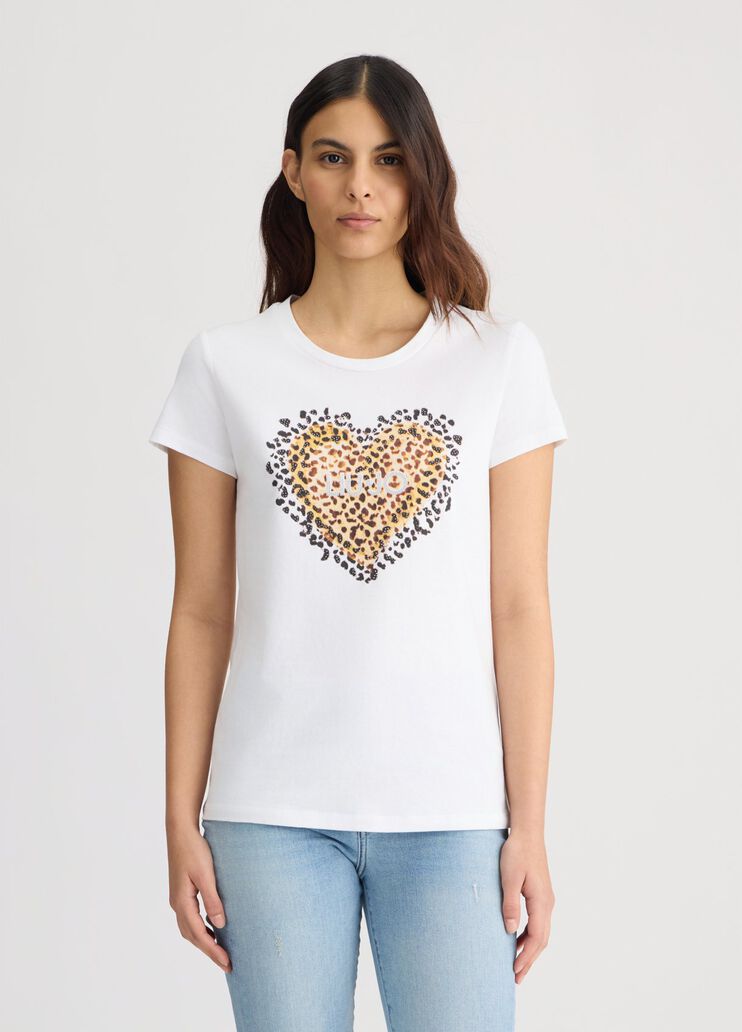 T-shirt con cuore animalier bianco/leopard Liu Jo - large image number 0 T-shirt con cuore animalier bianco/leopard Liu Jo - large image number 0