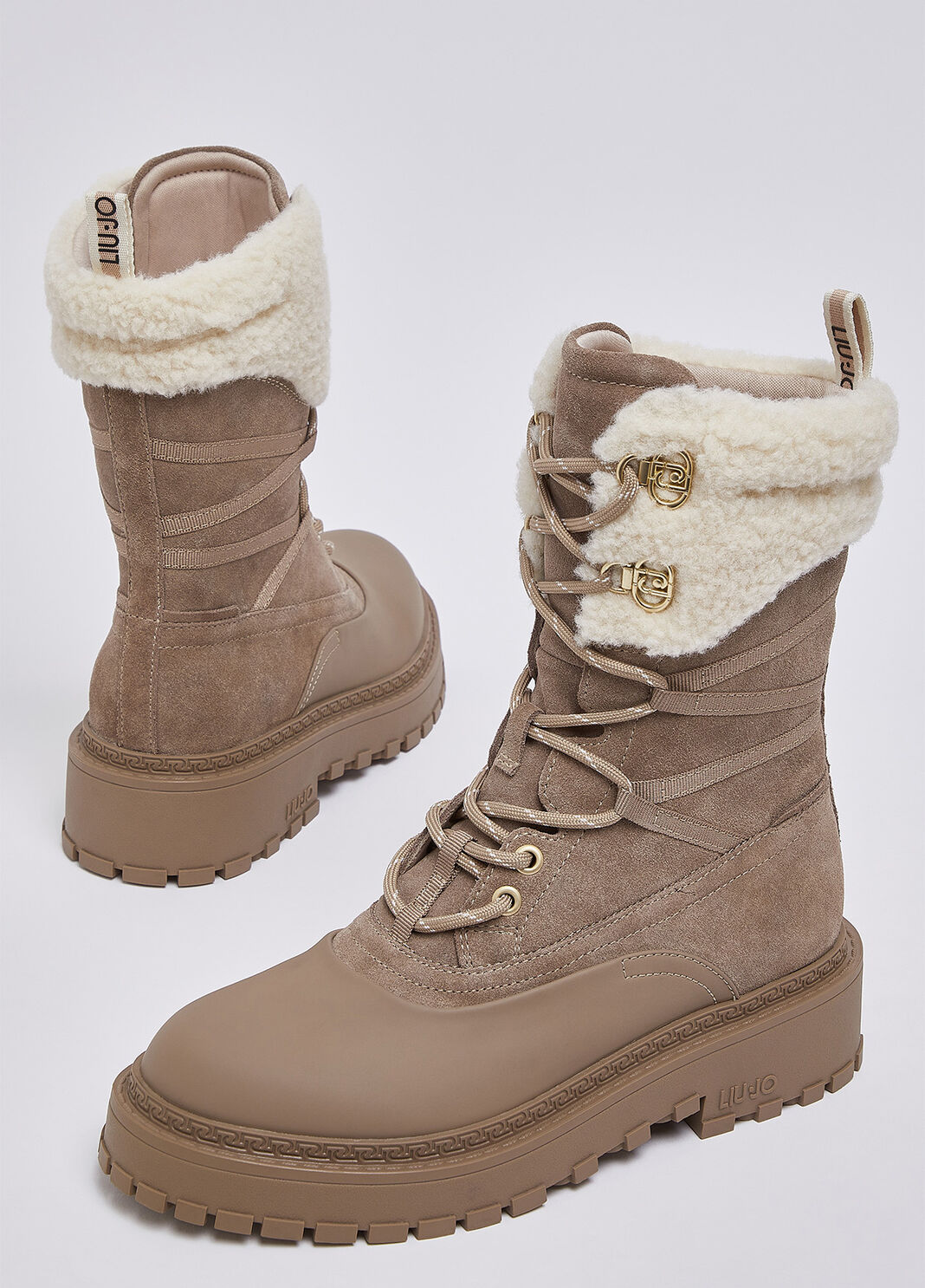 Schn&uuml;rboots aus Veloursleder mit Detail teddy Havanna Liu Jo - large image number 6
