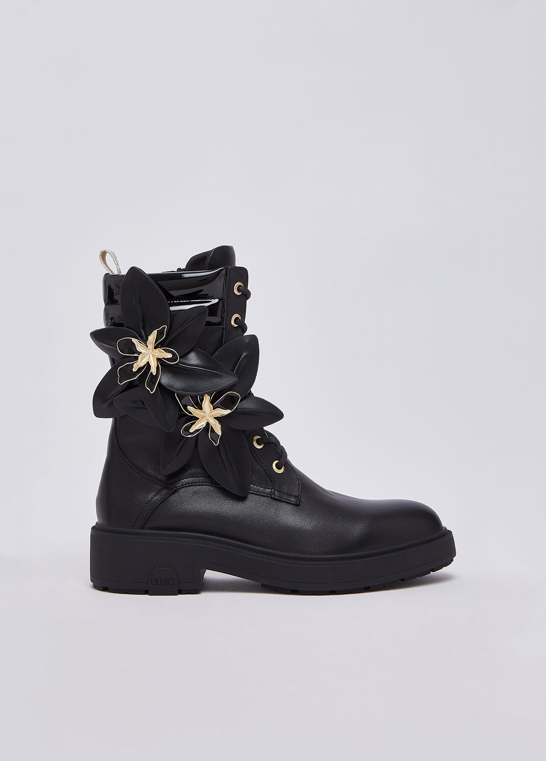 Combat boots in leather with maxi flowers black Liu Jo - large image number 0
