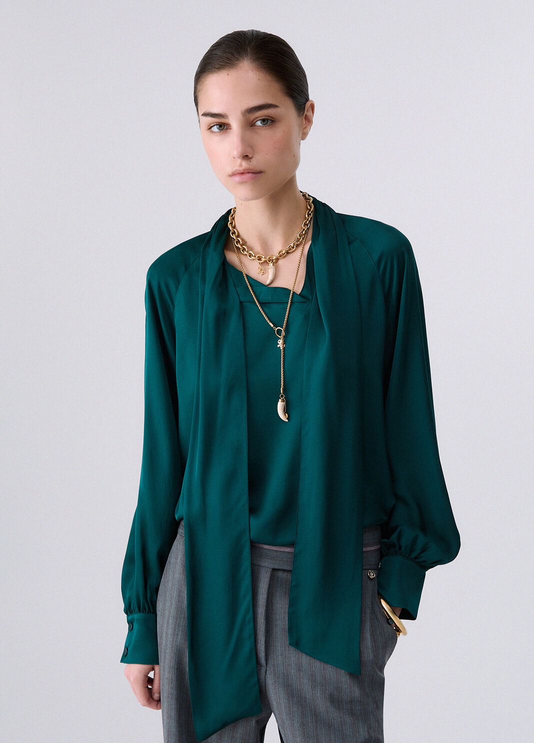 Satin Blouse with Bow dark green Liu Jo - large image number 0