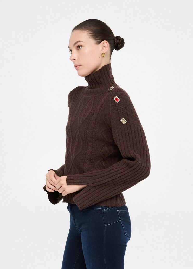 Wool polo-neck with bejewelled buttons dark chocolate Liu Jo - large image number 3 Wool polo-neck with bejewelled buttons dark chocolate Liu Jo - large image number 3