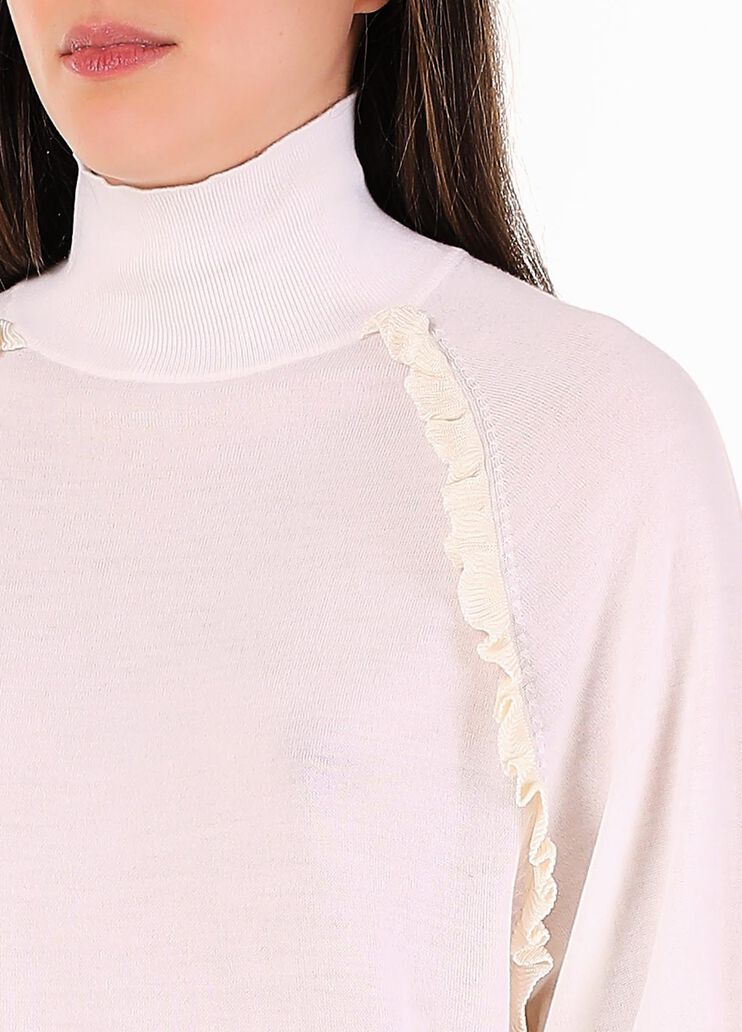 Шерстяной свитер с воротником-стойкой и рюшами белая шерсть Liu Jo - large image number 2