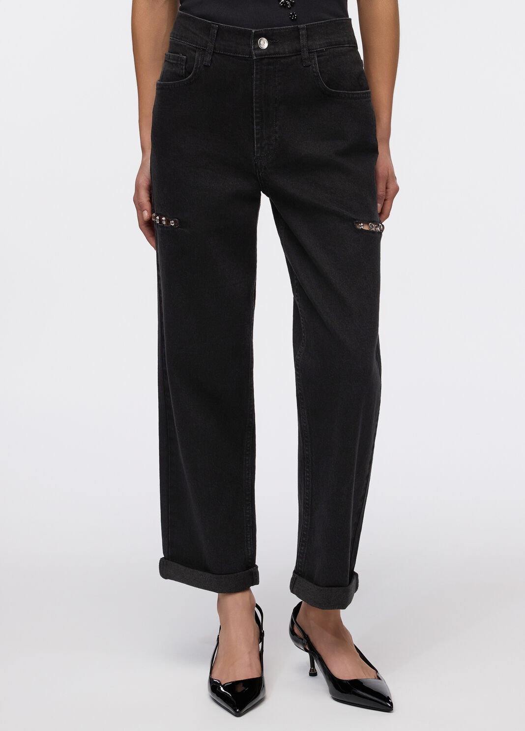 Vaqueros rectos con strass denim negro Liu Jo - large image number 0