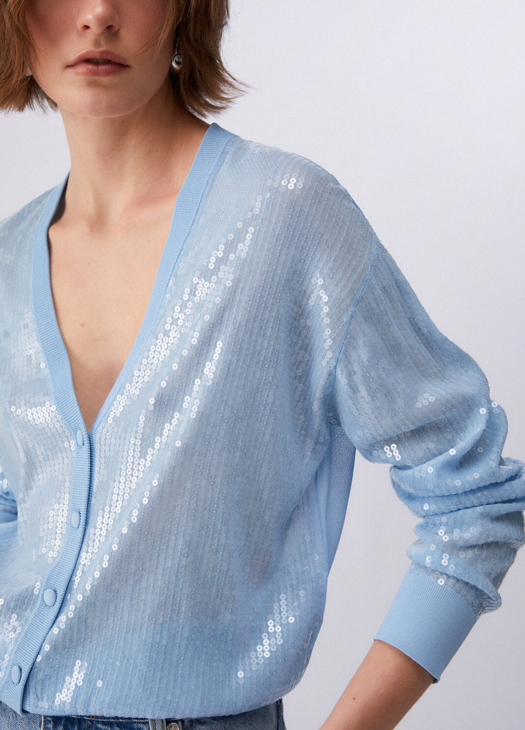 Cardigans with sequins light blue Liu Jo - large image number 4
