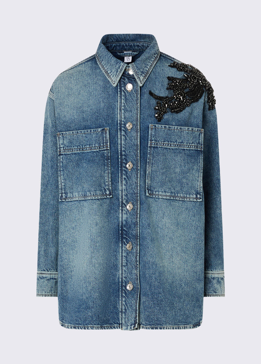 Denim Overshirt with Jewel Embroidery blue denim Liu Jo - large image number 6