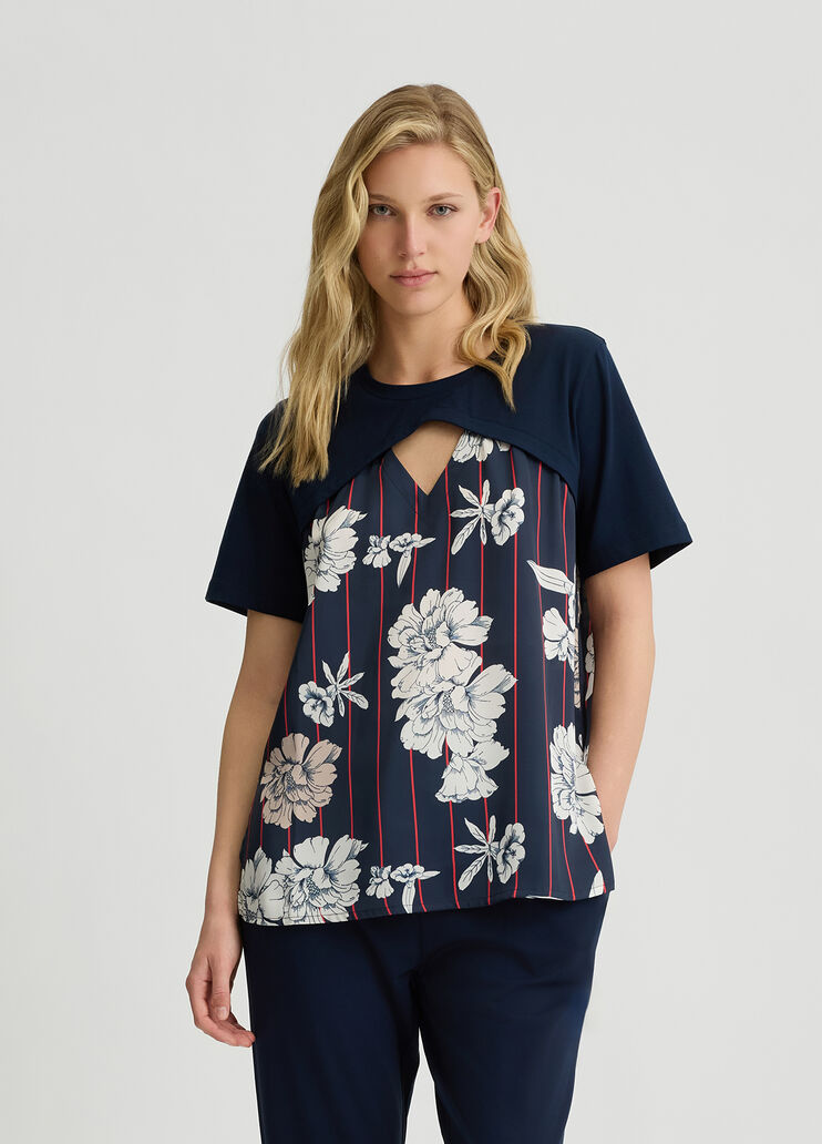 Printed satin T-shirt dark blue/flowers Liu Jo - large image number 0 Printed satin T-shirt dark blue/flowers Liu Jo - large image number 0