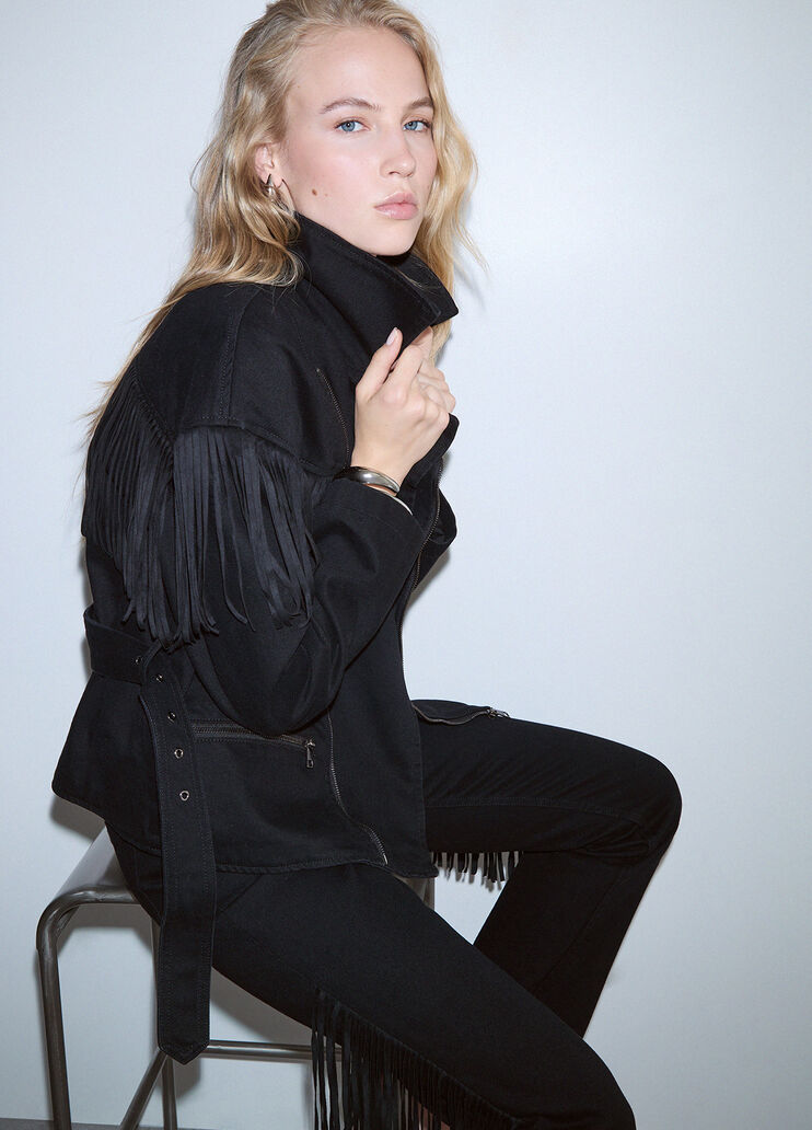 Denim Jacket with Fringe black denim Liu Jo - medium