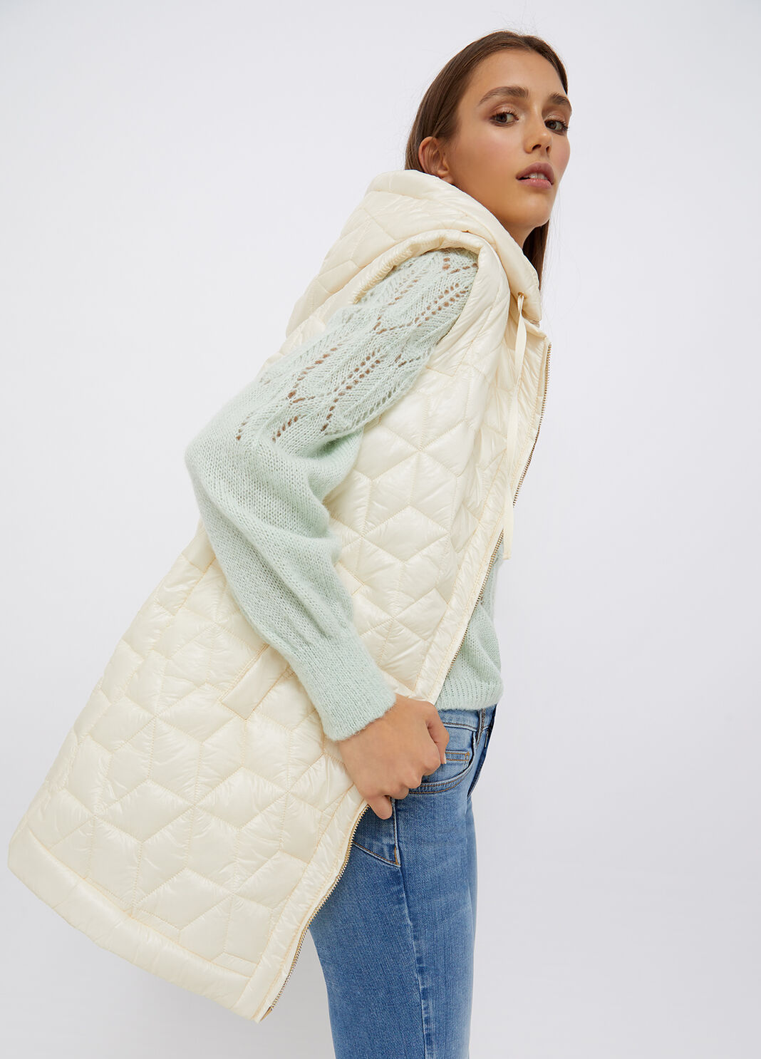 Gilet fourr&eacute; avec capuche blanc laine Liu Jo - large image number 2