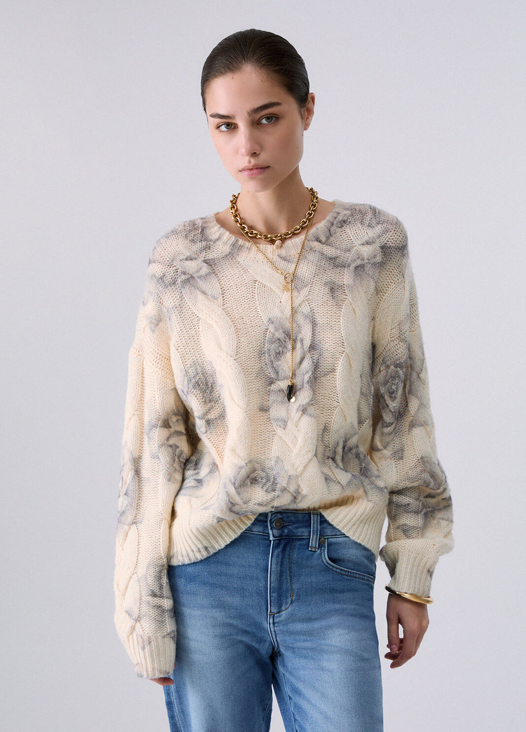 Wool Sweater with Rose Print white Liu Jo - large image number 0