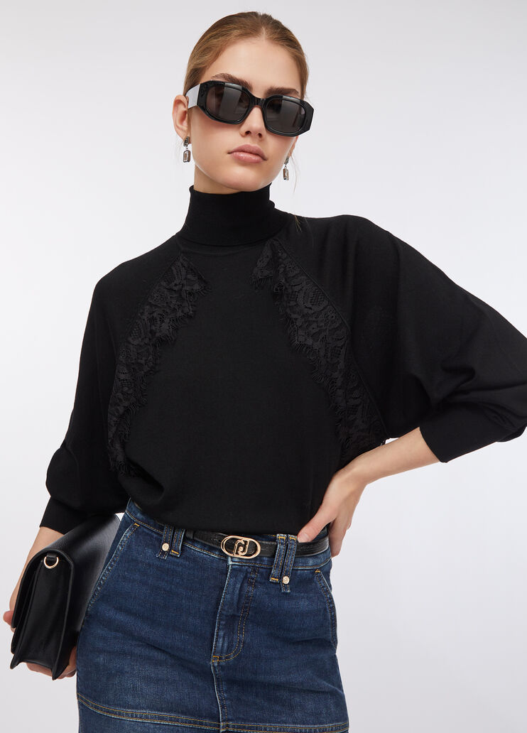 Wool turtleneck with lace black Liu Jo - large image number 4