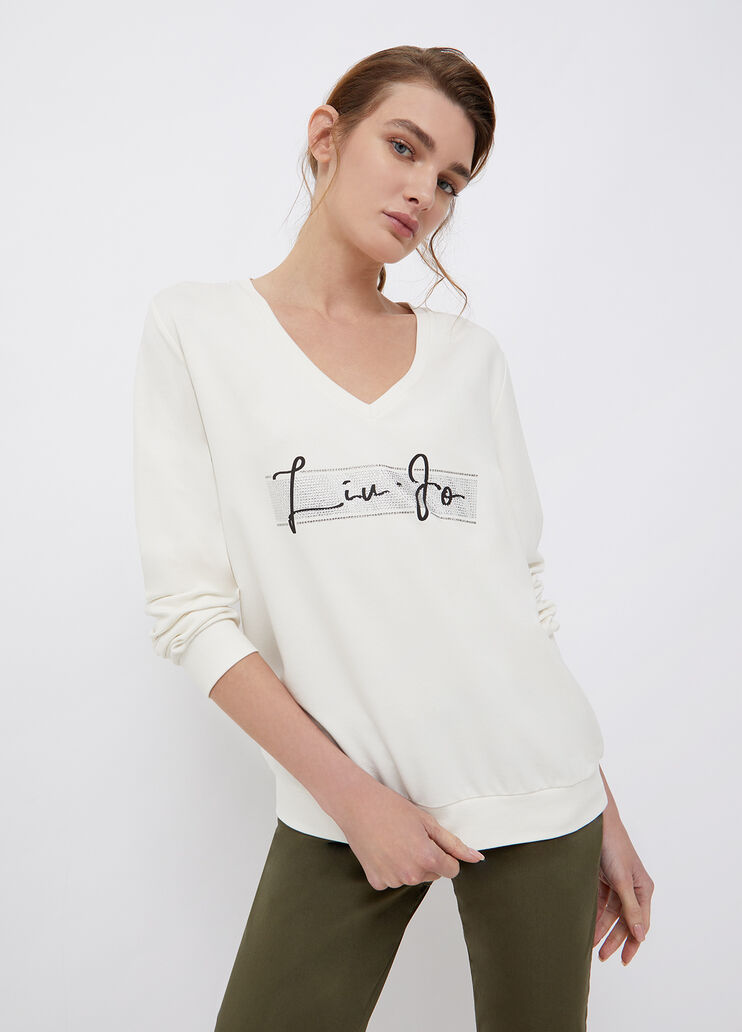 Sweatshirt with logo and gemstones white/gemstones Liu Jo - large image number 0 Sweatshirt with logo and gemstones white/gemstones Liu Jo - large image number 0
