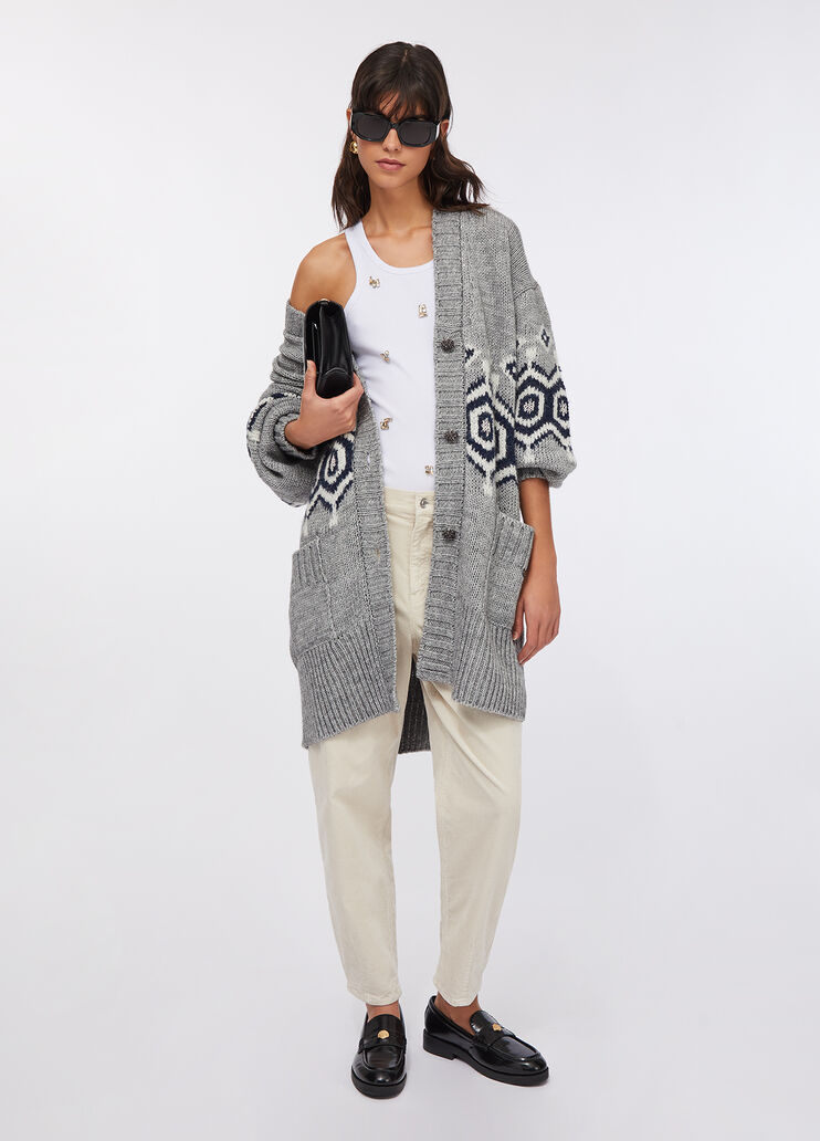 Alpaca and wool jacquard cardigan grey Liu Jo - large image number 5
