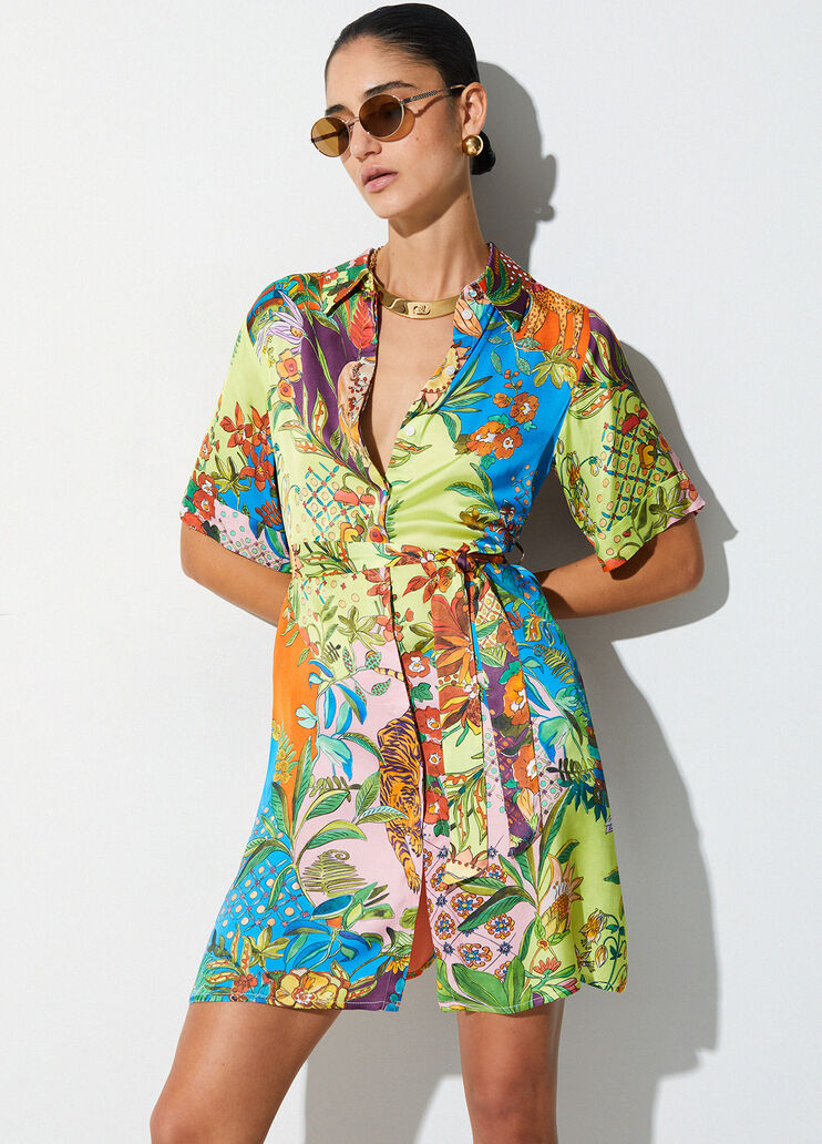 Kurzes Kleid aus bedrucktem Satin Mehrfarbig Liu Jo - medium