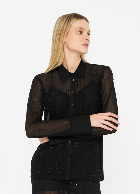 Tulle shirt with gemstones black Liu Jo - large image number 0