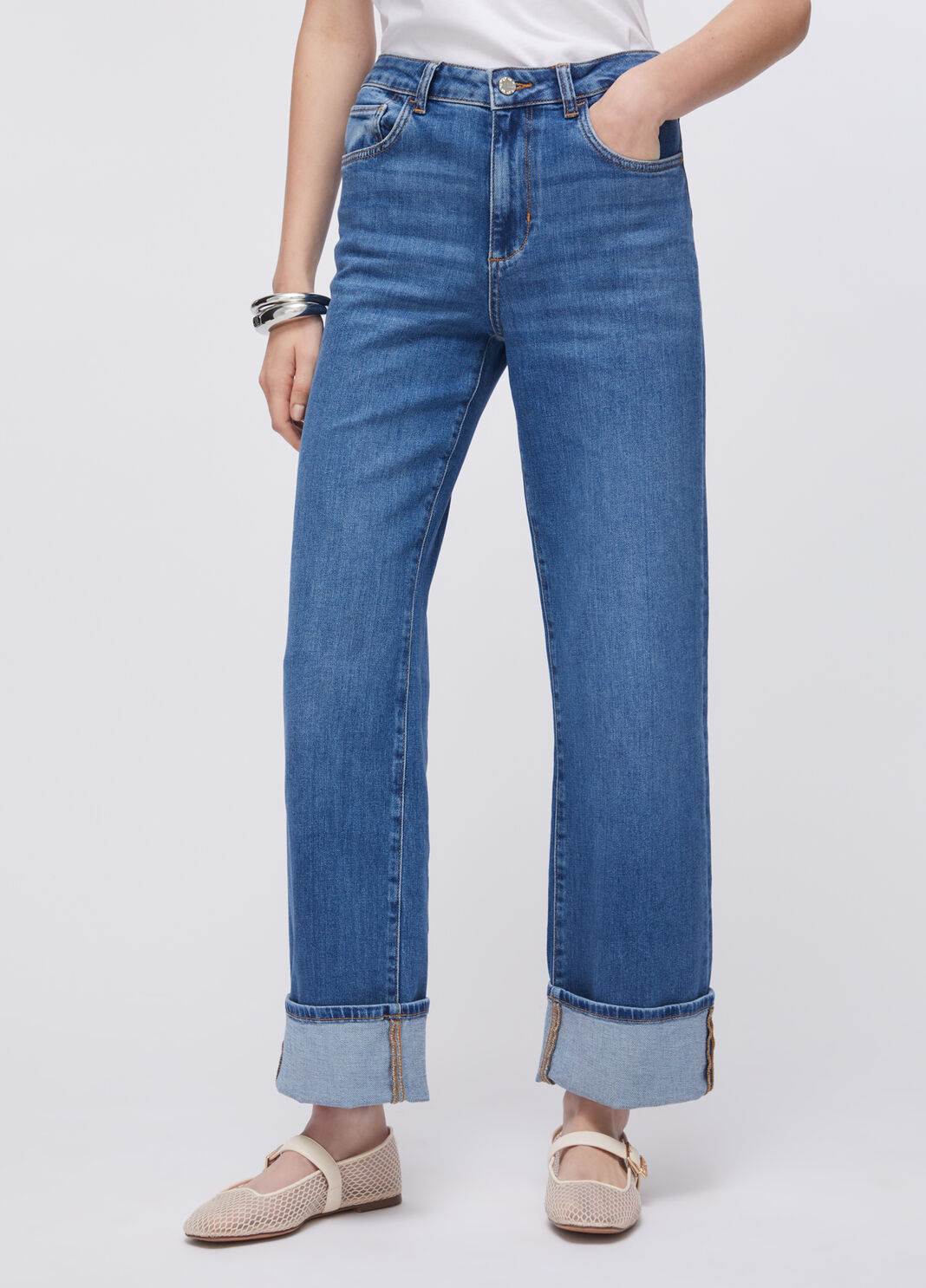 Straight jeans with turn-up dark blue denim Liu Jo - large image number 0