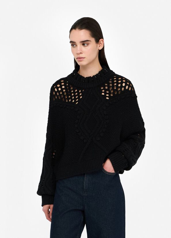 Wollpullover mit Lochmuster Schwarz Liu Jo - medium