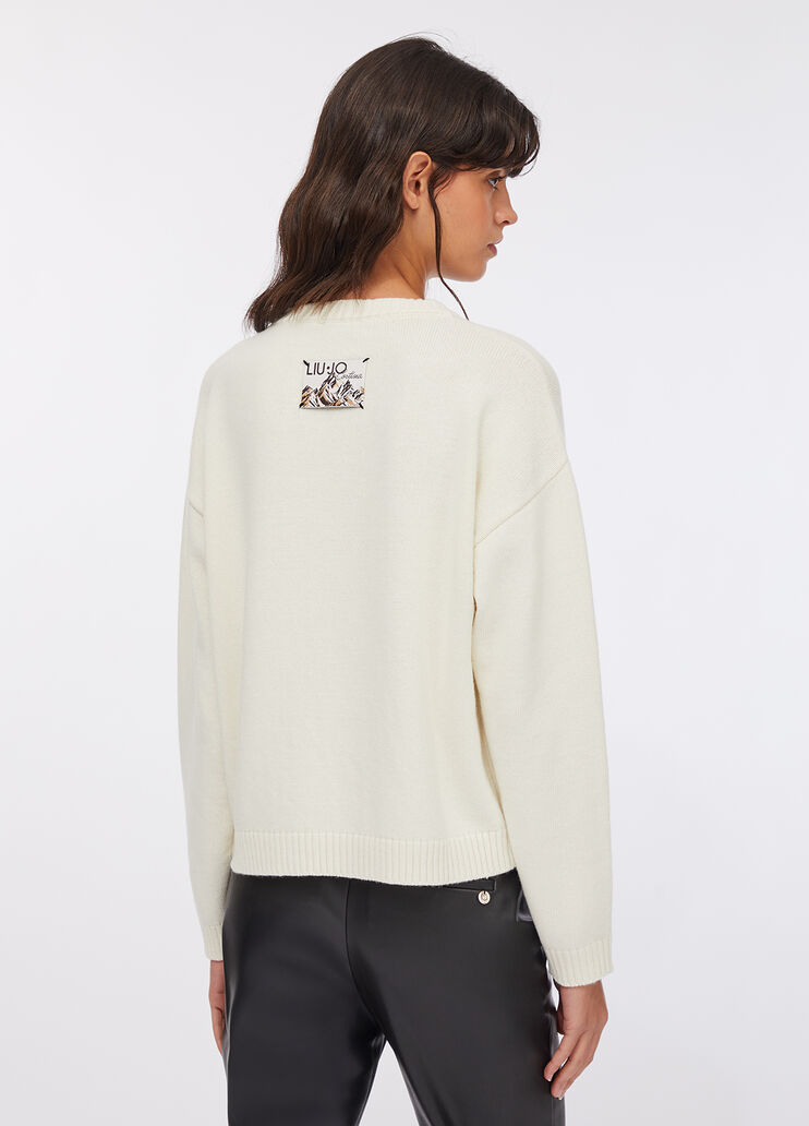 Jumper with embroidered lettering cream Liu Jo - large image number 1