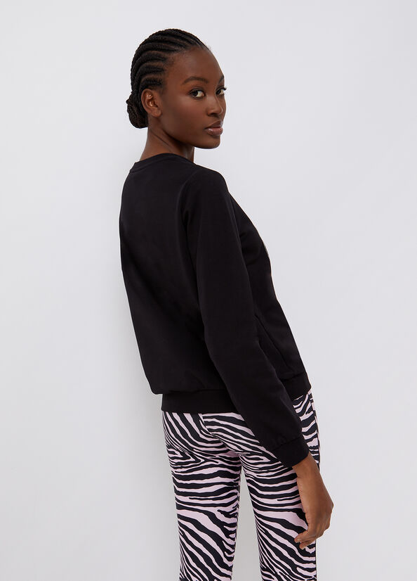 Sweatshirt with logo black/gemstones Liu Jo - large image number 1