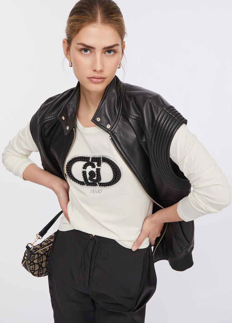 T-shirt en coton avec logo blanc Liu Jo - large image number 4