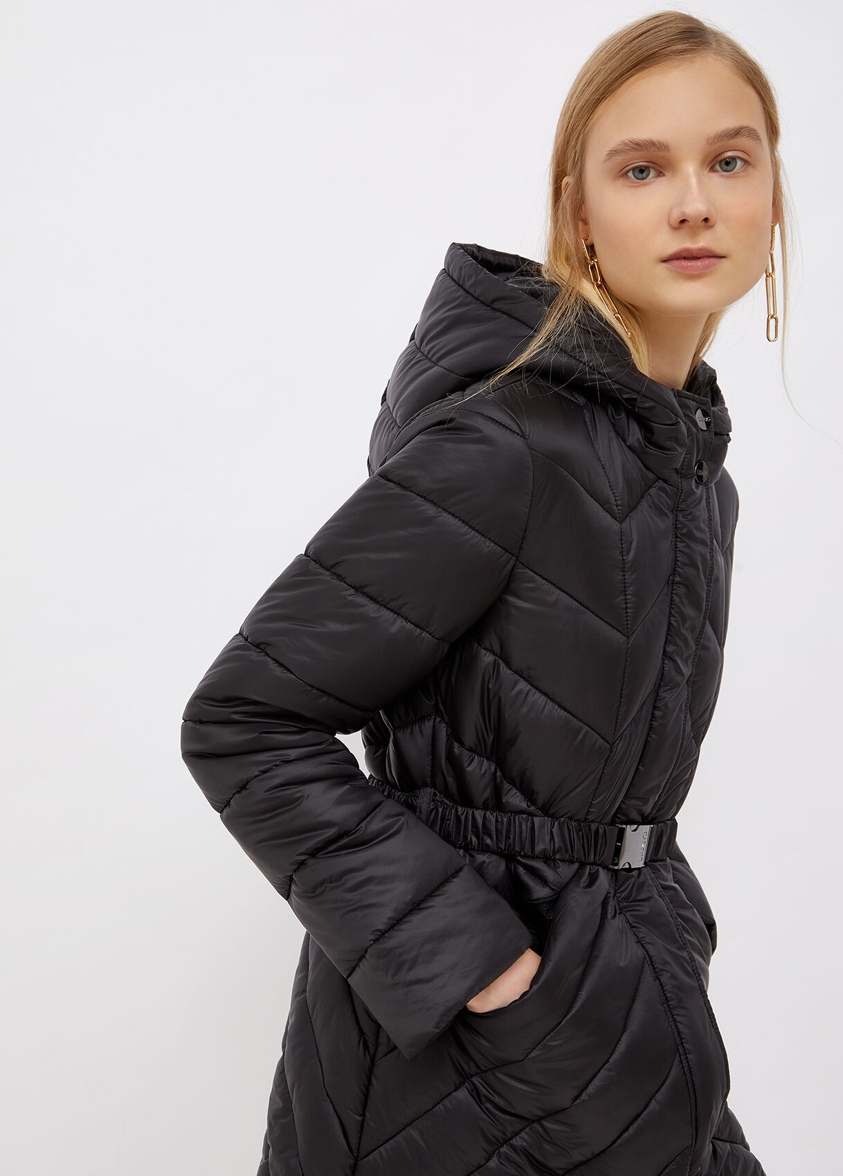 black padded long jacket