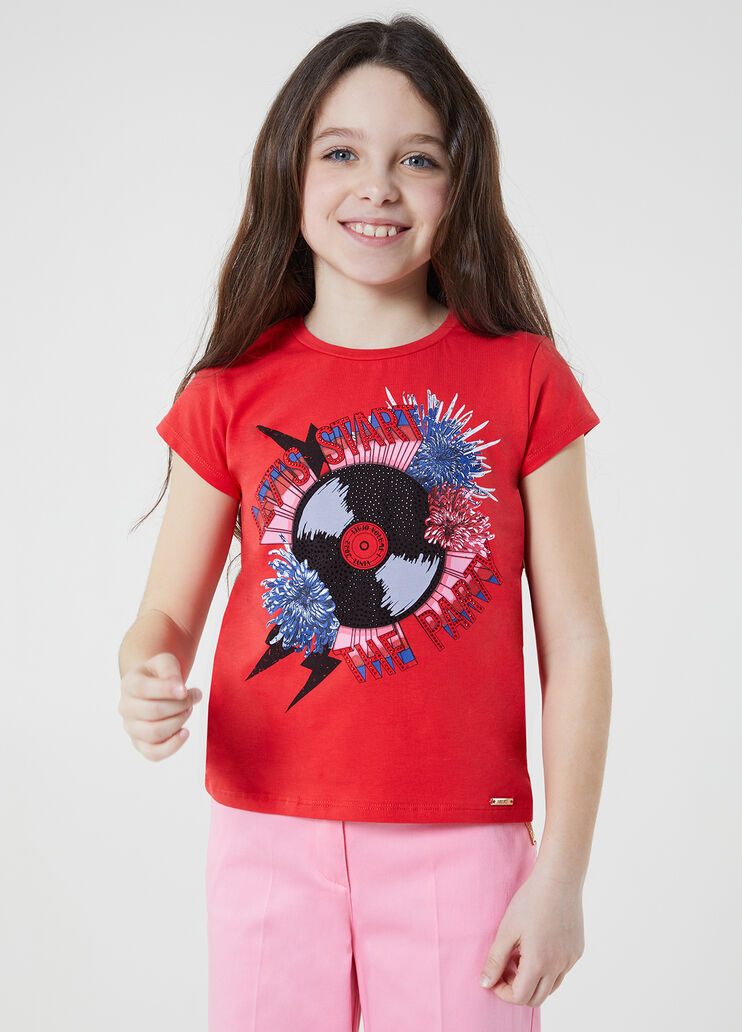 T-shirt with print and appliqués red / disco Liu Jo - large image number 3