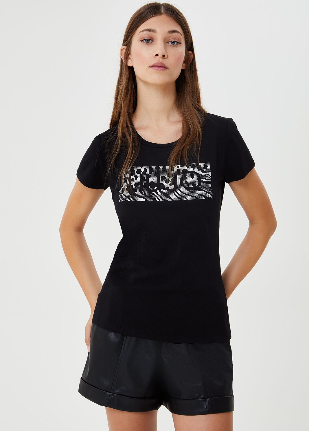T-shirt with logo and appliqu&eacute;s Black Liu Jo - large image number 0