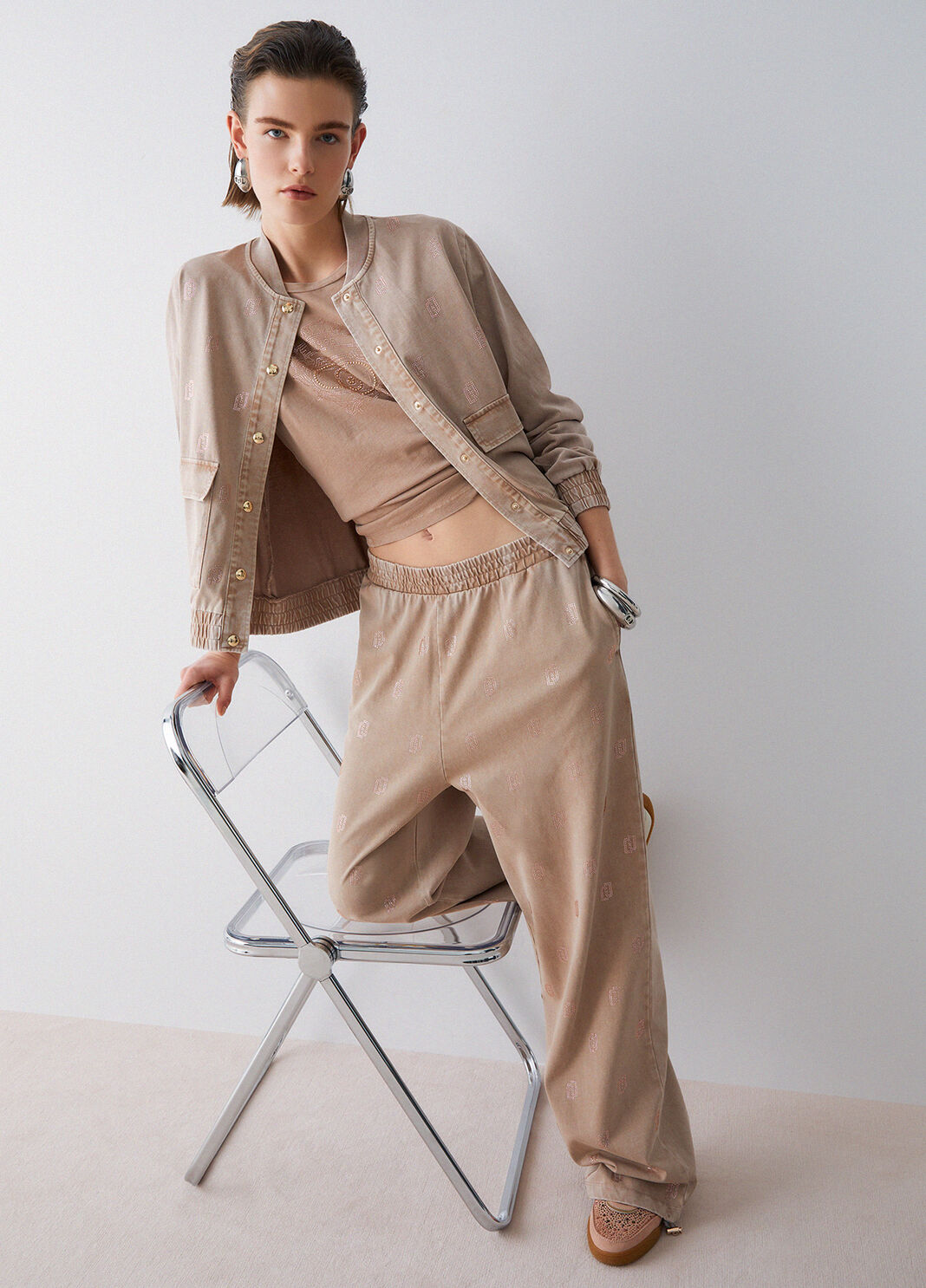 Verwaschene Jerseyhose mit Strass Beige Liu Jo - large image number 3