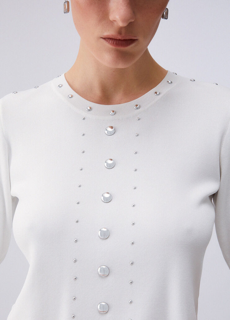 Knit top with studs white wool Liu Jo - large image number 4