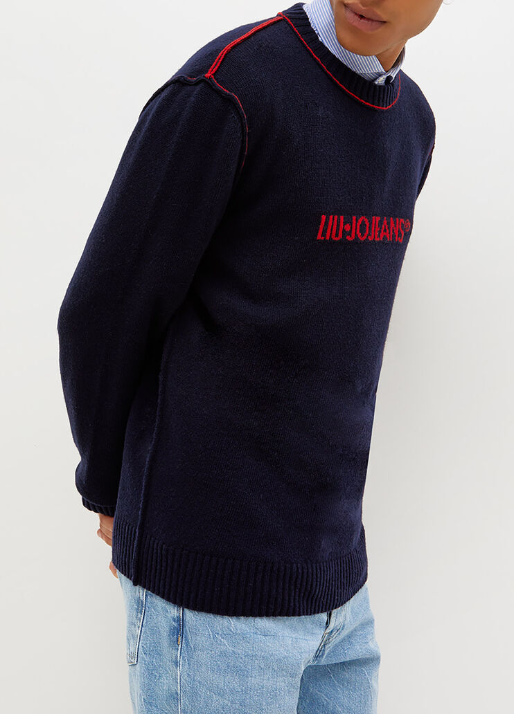 Pullover mit Intarsien-Logo Dunkelblau Liu Jo - large image number 0