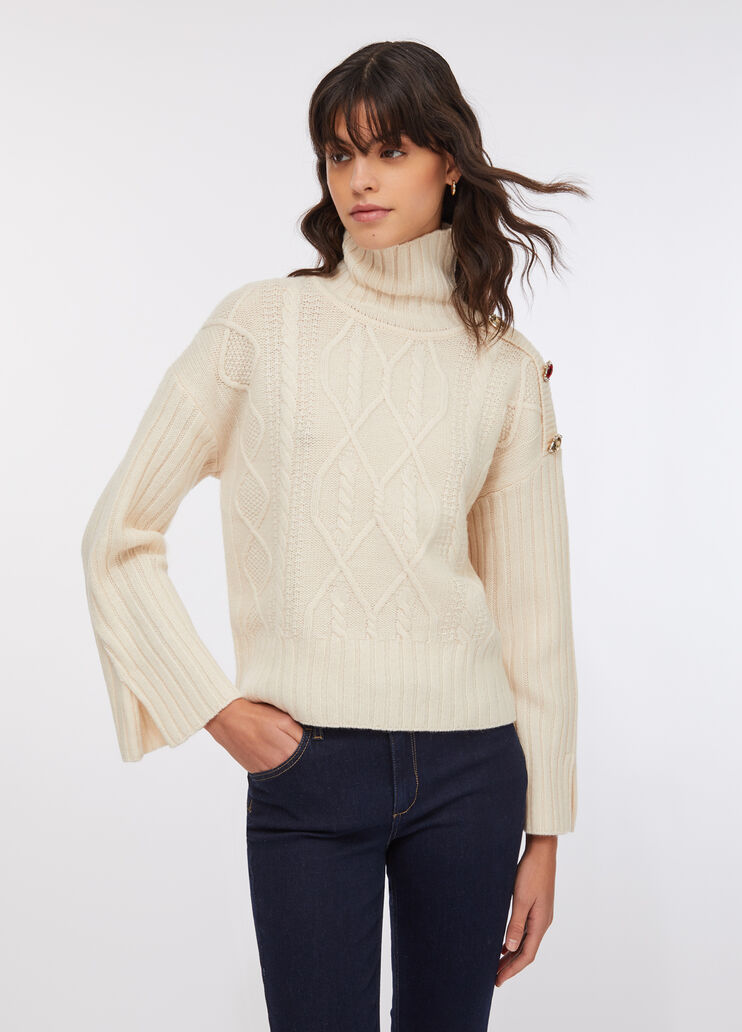 Wool polo-neck with bejewelled buttons light beige Liu Jo - large image number 0