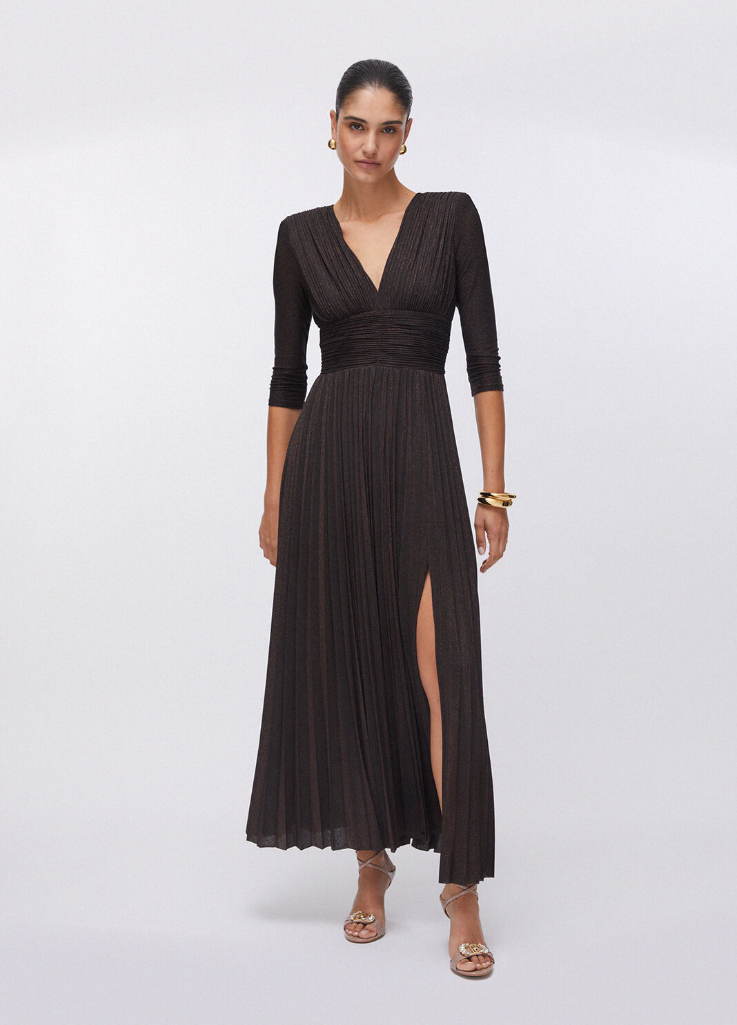 Long pleated lurex dress chocolate Liu Jo - large image number 0