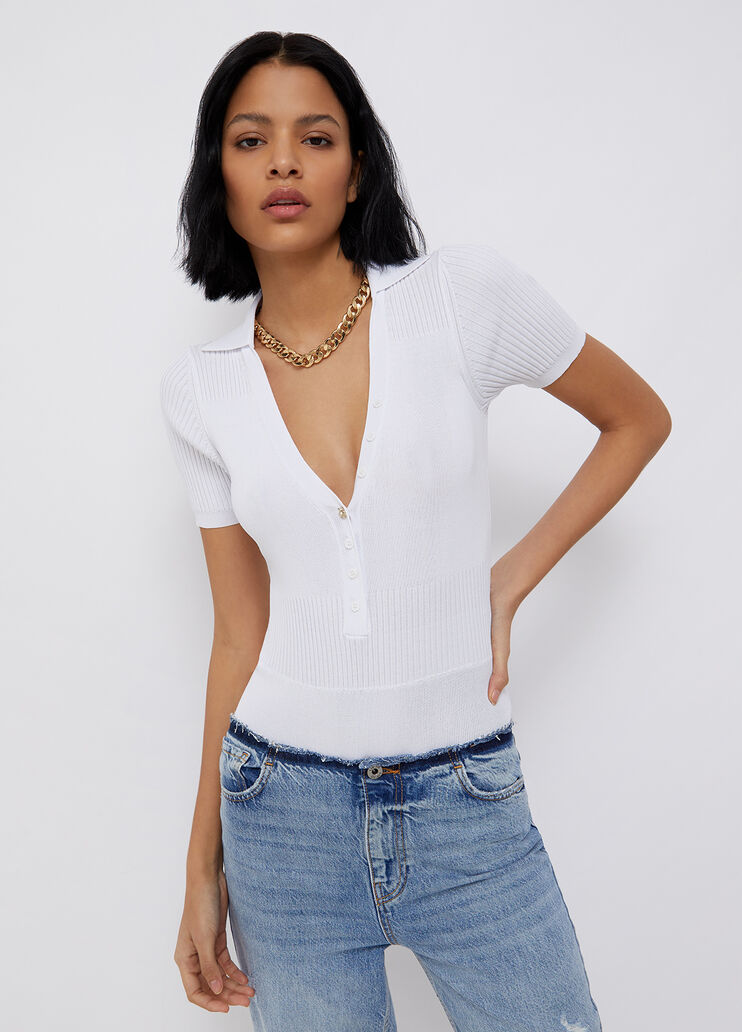 Body sweatshirt with jewel button optical white Liu Jo - large image number 0 Body sweatshirt with jewel button optical white Liu Jo - large image number 0