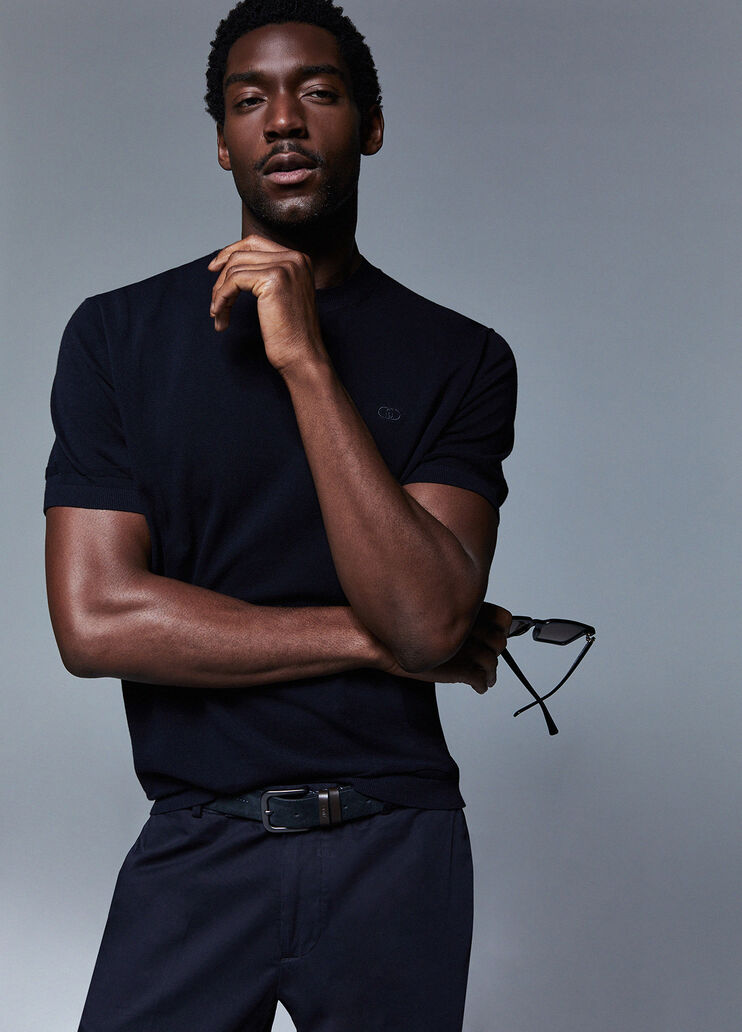 T-shirt en cr&ecirc;pe de coton bleu fonc&eacute; Liu Jo - medium