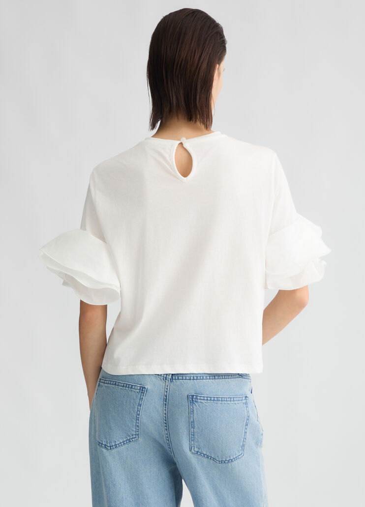White T-shirt with flounced detailing white Liu Jo - large image number 1 White T-shirt with flounced detailing white Liu Jo - large image number 1