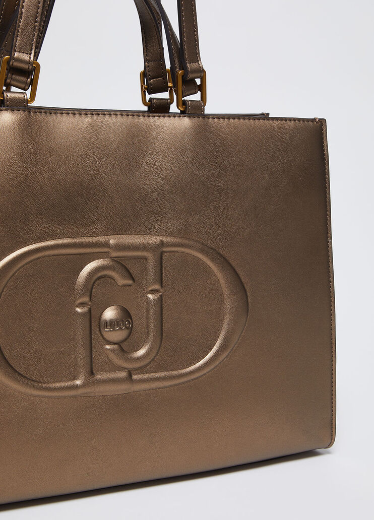 Shopping bag grande con logo monogram marrone Liu Jo - large image number 3