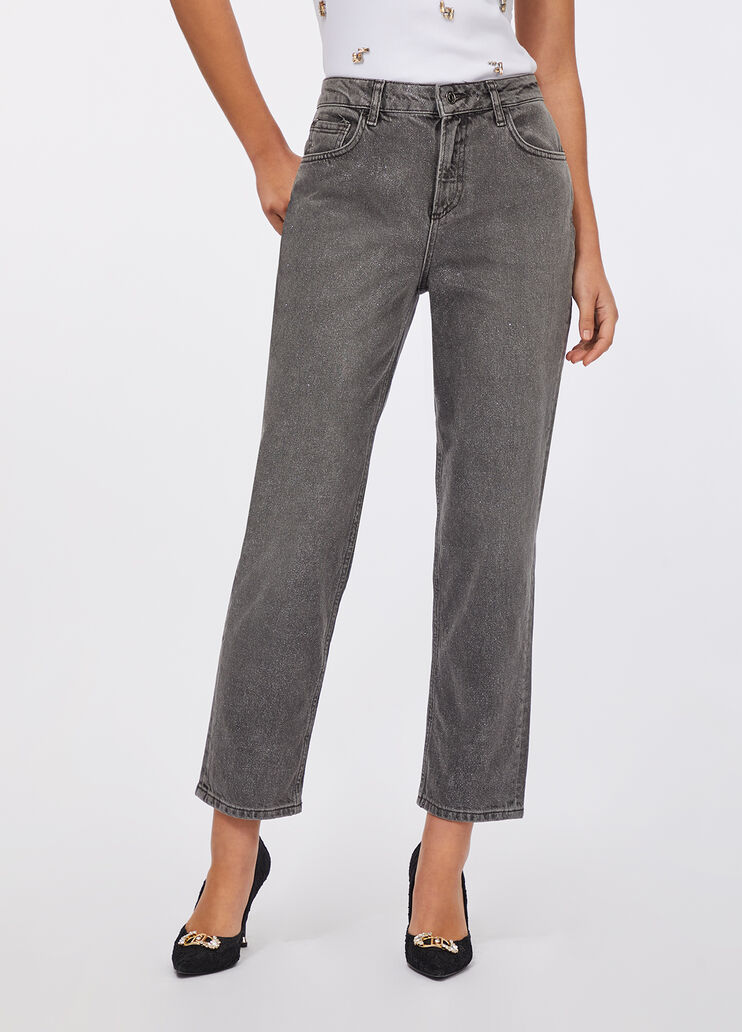 High-waisted straight-leg jeans grey pinstripe Liu Jo - large image number 0
