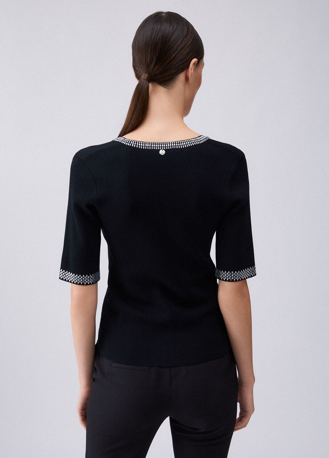 Трикотажная футболка со стразами черный Liu Jo - large image number 1