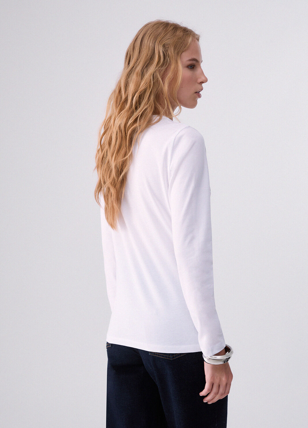 Skinny fit T-shirt with logo white/beige Liu Jo - large image number 1