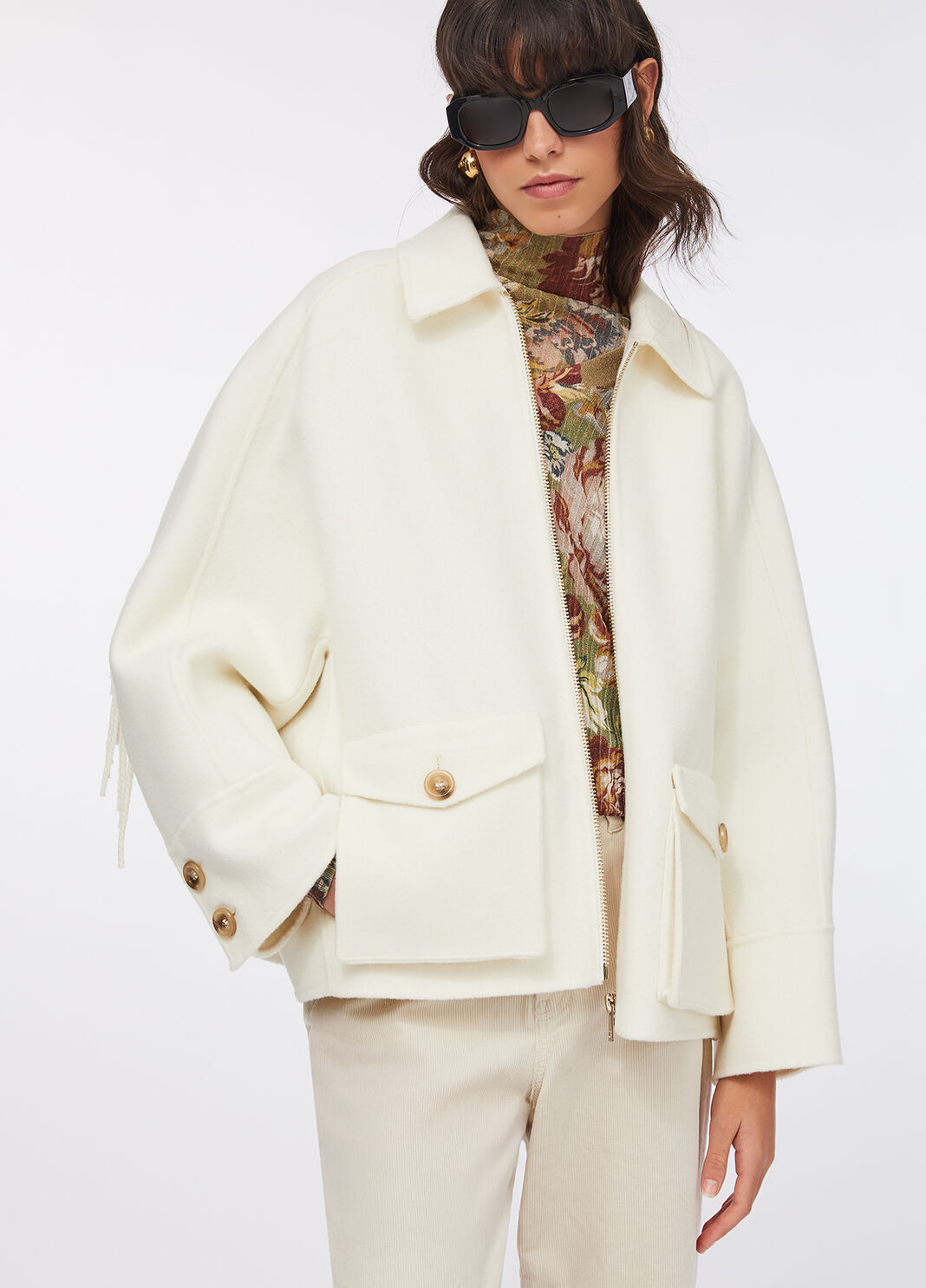 Wool pea coat with fringes butter Liu Jo - large image number 3