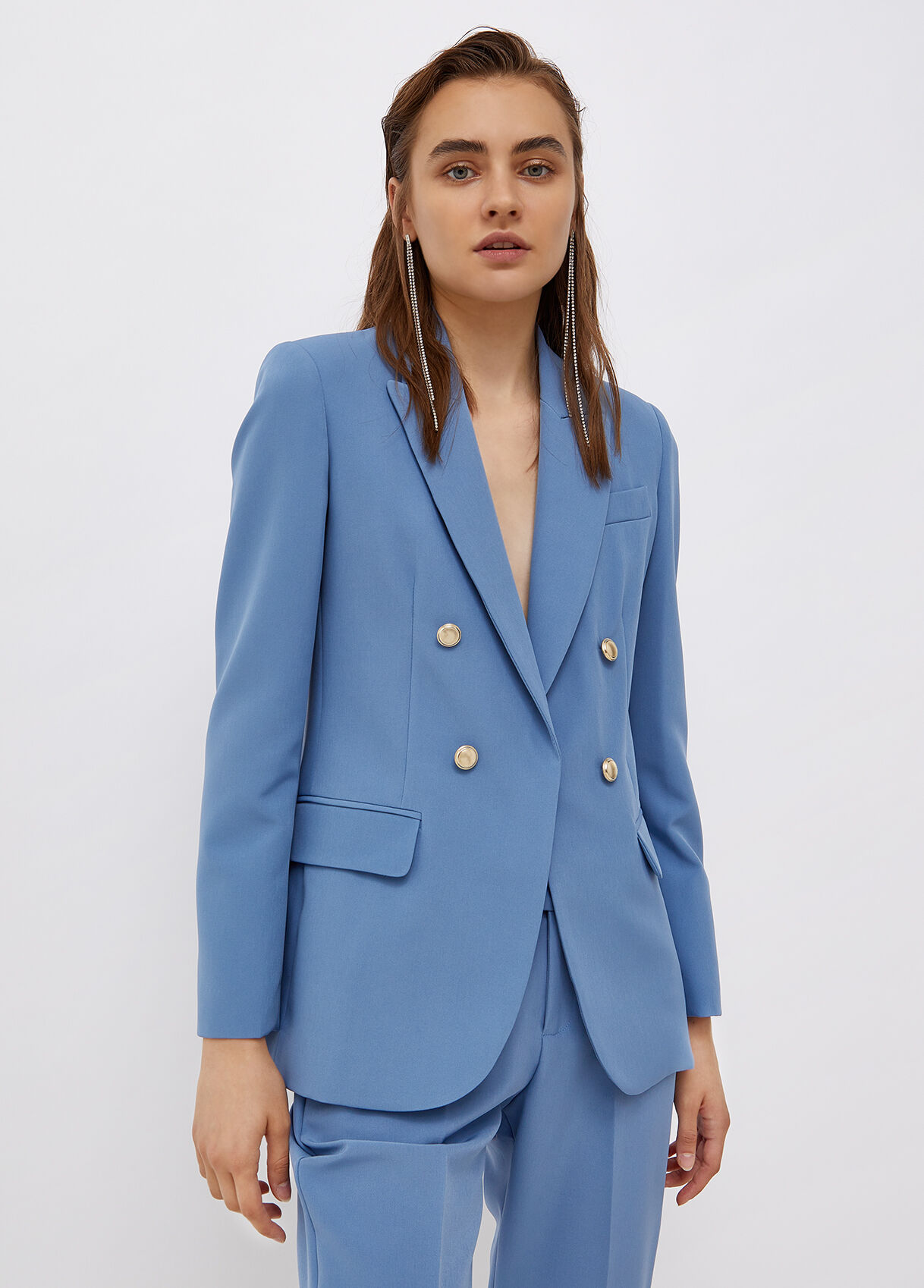 light blue double breasted blazer