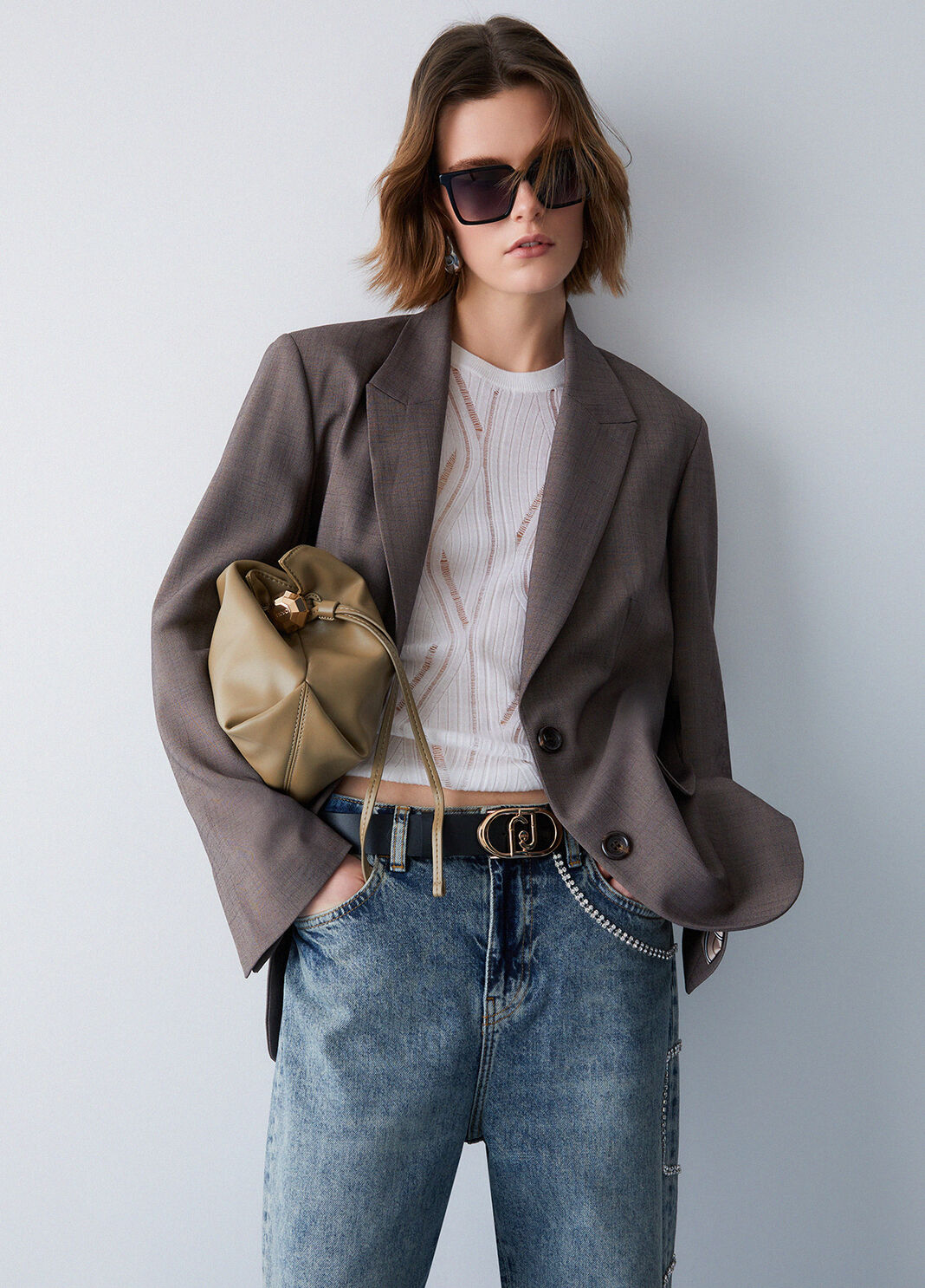 Oversized m&eacute;lange fabric blazer brown Liu Jo - large image number 2