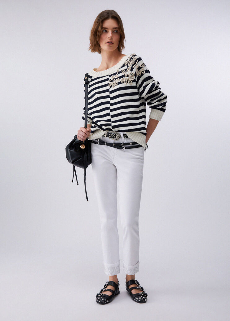 Pantaloni skinny con risvolto e strass bianco Liu Jo - medium