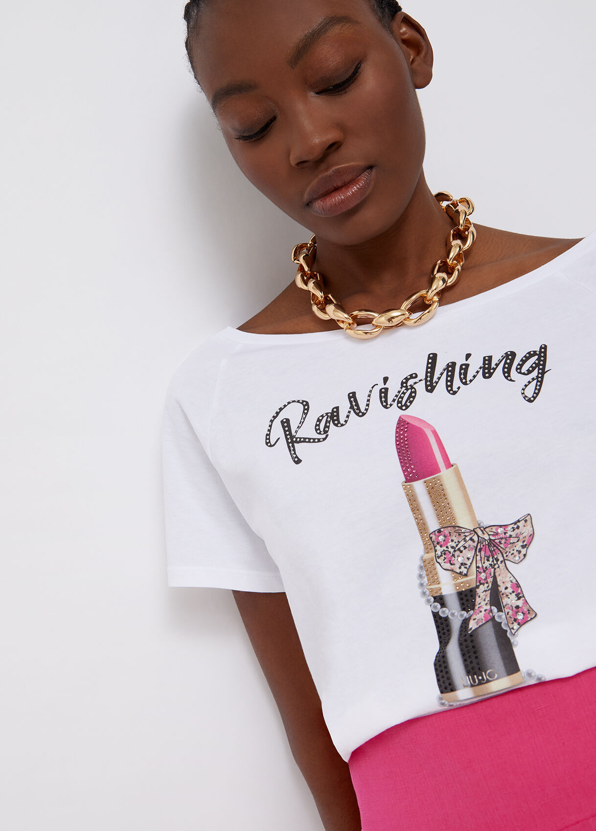T shirt with print and appliques