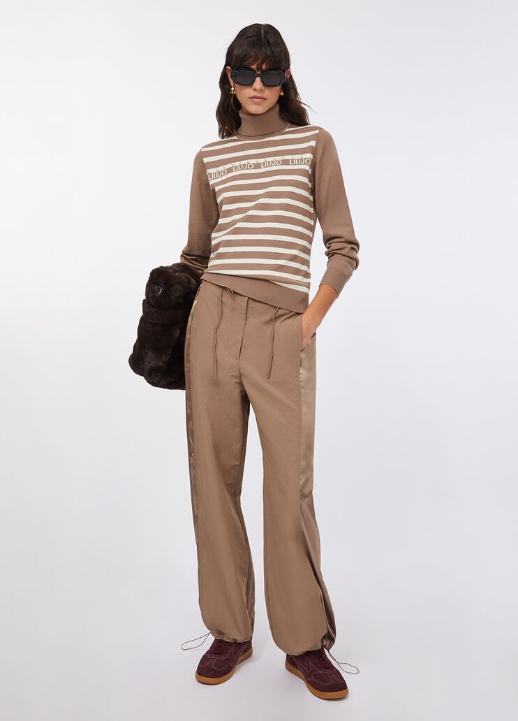 Striped polo-neck jumper chocolate Liu Jo - large image number 5