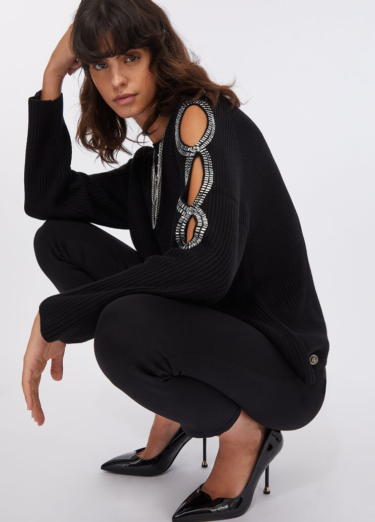 Pullover con cut-out gioiello nero Liu Jo - large image number 4 Pullover con cut-out gioiello nero Liu Jo - large image number 4