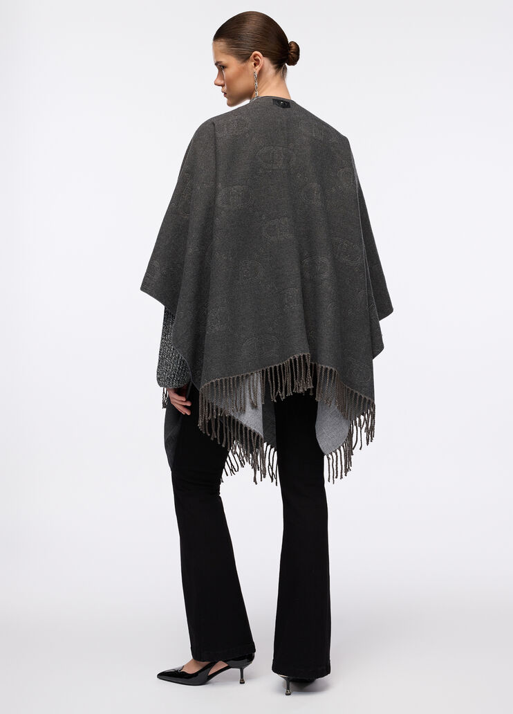 Poncho con logo e frange grigio Liu Jo - large image number 1