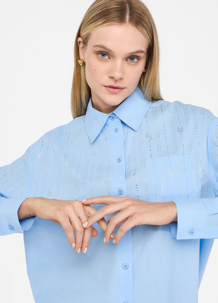 Chemise en coton avec strass bleu clair Liu Jo - large image number 4