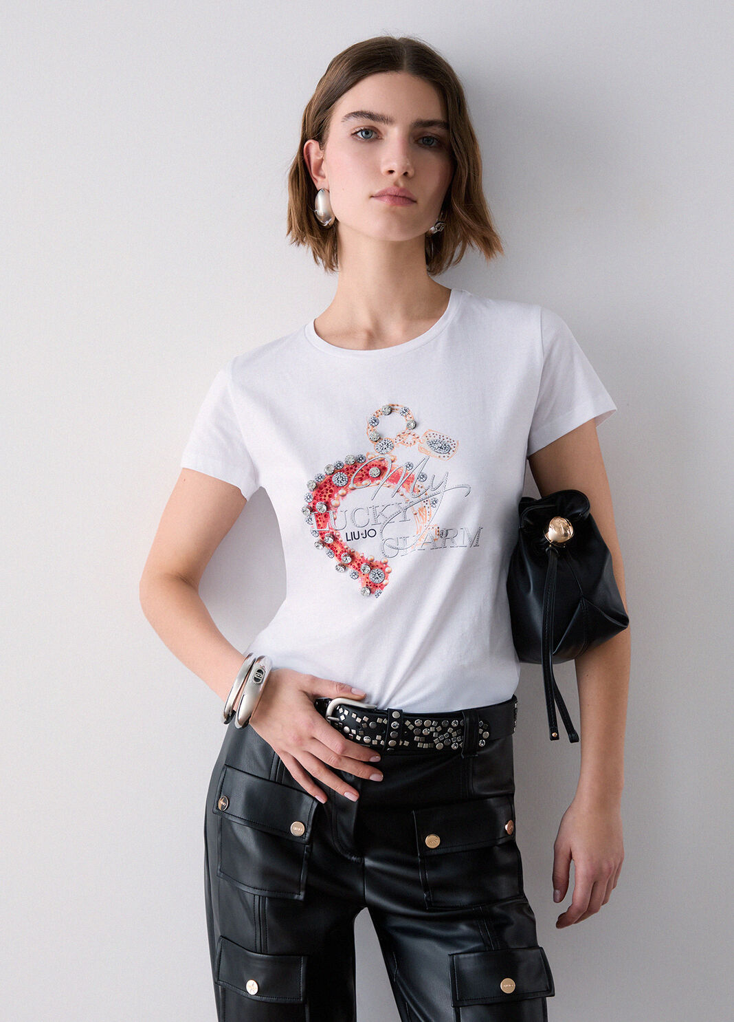 T-shirt with jewel embroidery white/horseshoe print Liu Jo - large image number 2