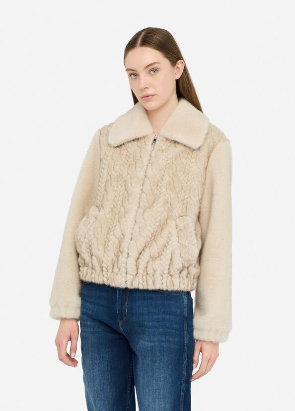 Teddy bomber jacket with cable knit detailing beige Liu Jo - medium