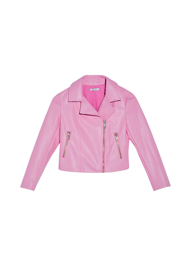 Biker jacket with logo on the back pink Liu Jo - large image number 0 Biker jacket with logo on the back pink Liu Jo - large image number 0